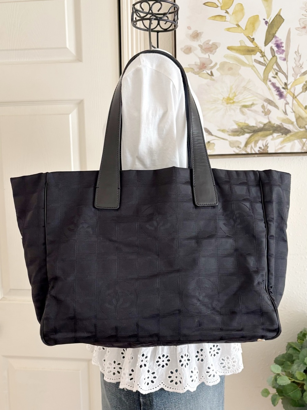 CHANEL CC New Travel Line Nylon Black Shoulder Bag Tote